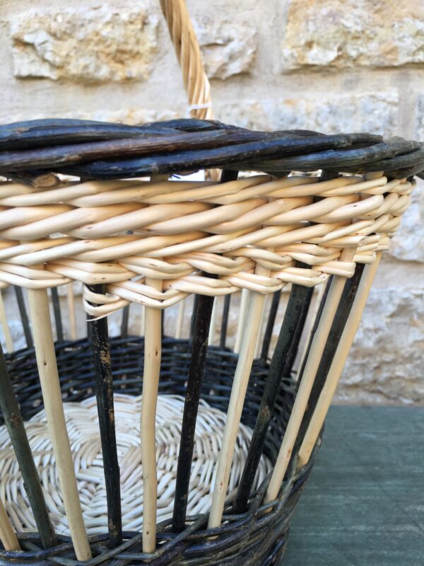 panier rond ajouré bicolore, blanc et vert